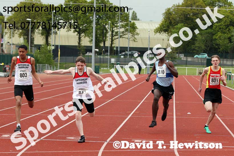 Boys under-15s 100 metres, 2019 North Eastern Track and Field Champs., Middlesbrough. Photo:  David T. Hewitson/Sports for All Pics
